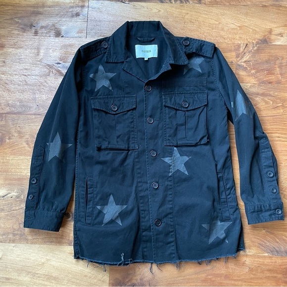 Pistola Camilo Star Print Military Shirt Jacket in Black - Picture 7 of 16